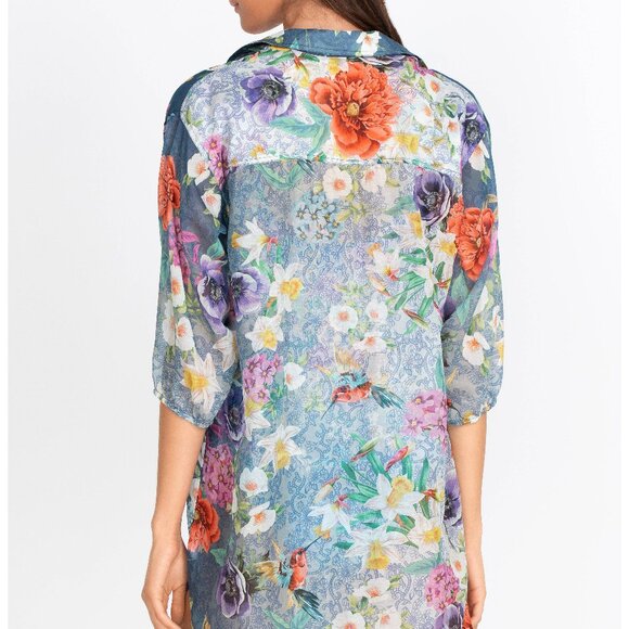 Johnny Was Sunrise Blue Flower Swim Resort Cover Up Floral Paria Shirt Dress NEW - Picture 3 of 7